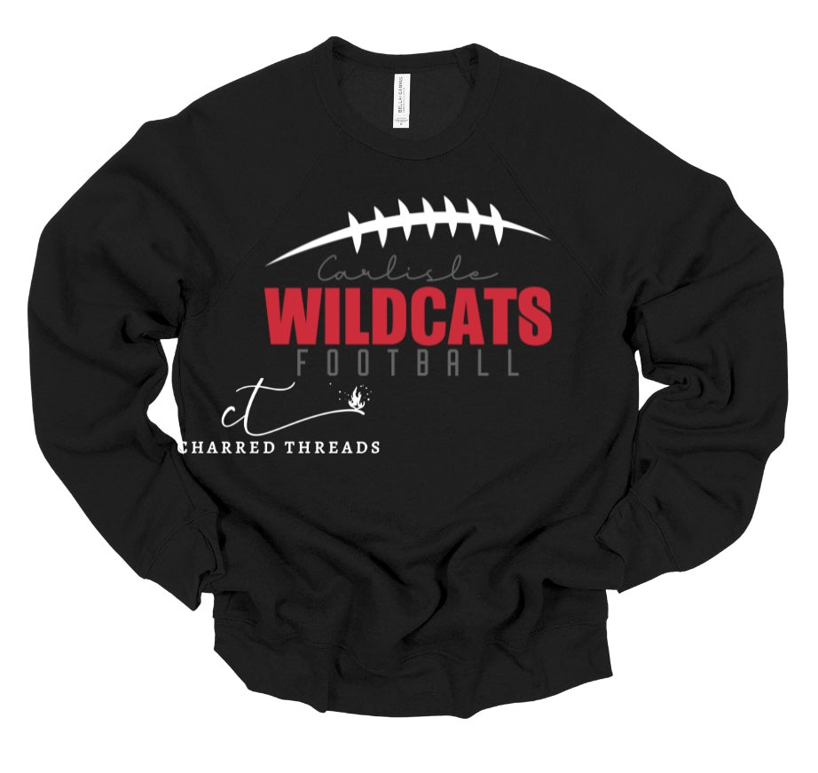 Carlisle Wildcats Football Tee or Crewneck | Game Day Spirit Wear – Red, Black, or White