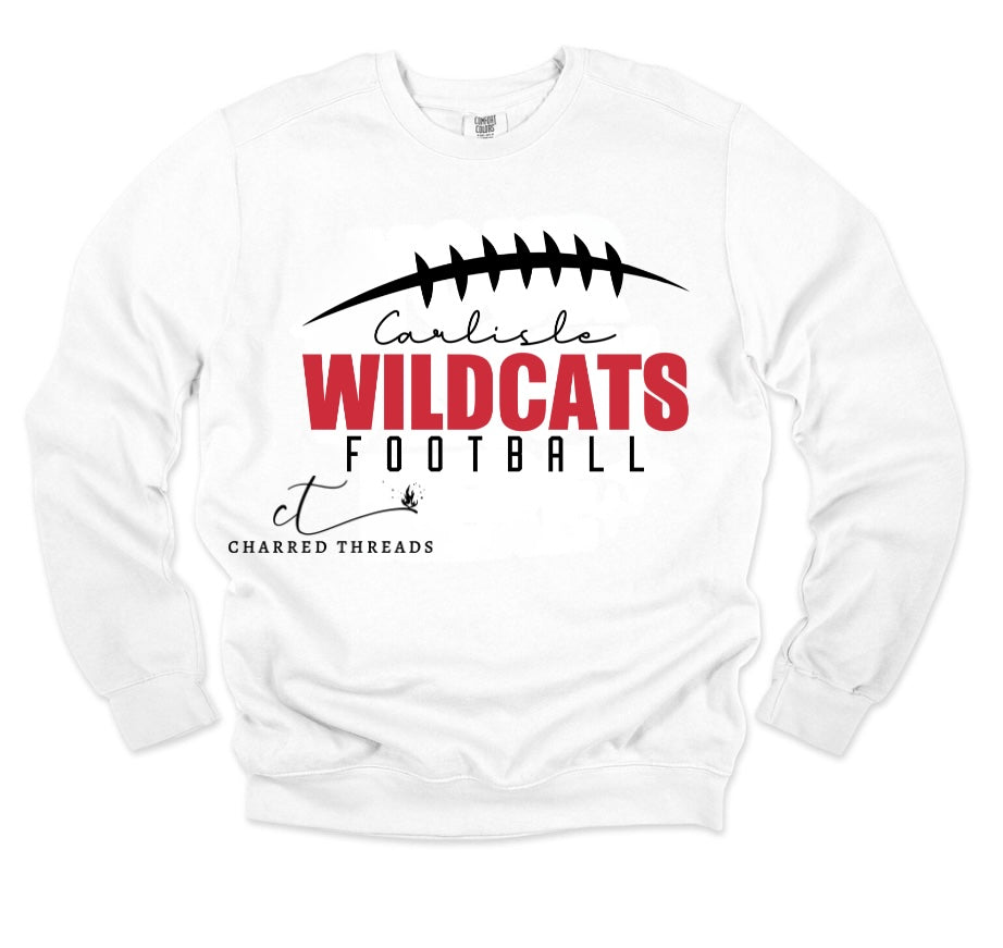 Carlisle Wildcats Football Tee or Crewneck | Game Day Spirit Wear – Red, Black, or White