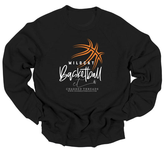 Wildcat Hoops Script Basketball Tee, Crewneck, or Hoodie | Infant–Adult Sizes | Black, Red, White, or Charcoal
