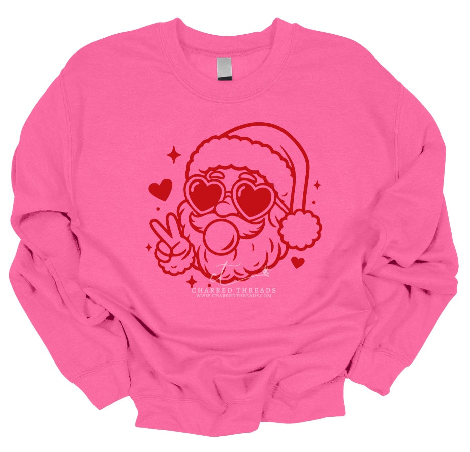Bubblegum Santa – Heart Eyes Santa Christmas Tee & Crewneck