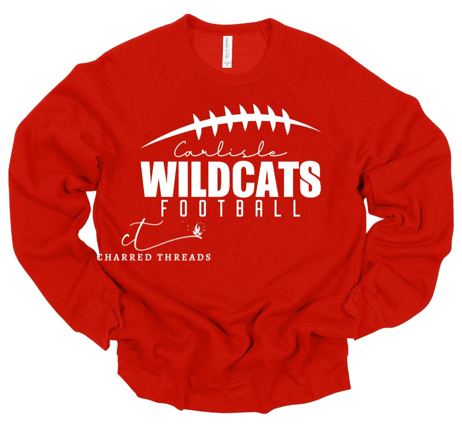 Carlisle Wildcats Football Tee or Crewneck | Game Day Spirit Wear – Red, Black, or White