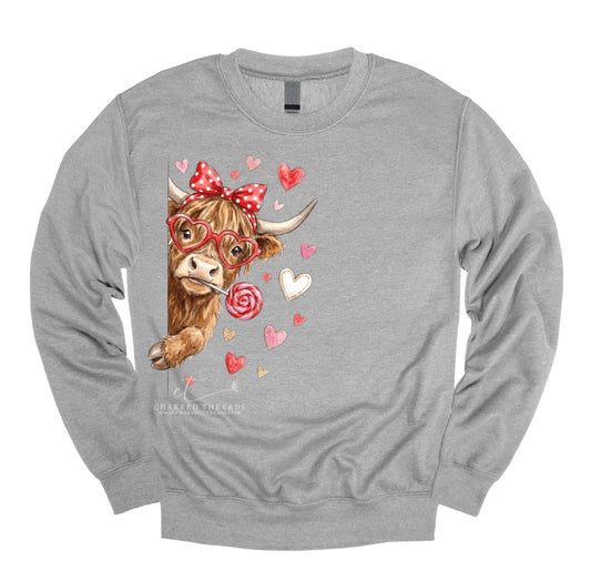 Highland Cow Valentine Graphic Tee & Crewneck Sweatshirt