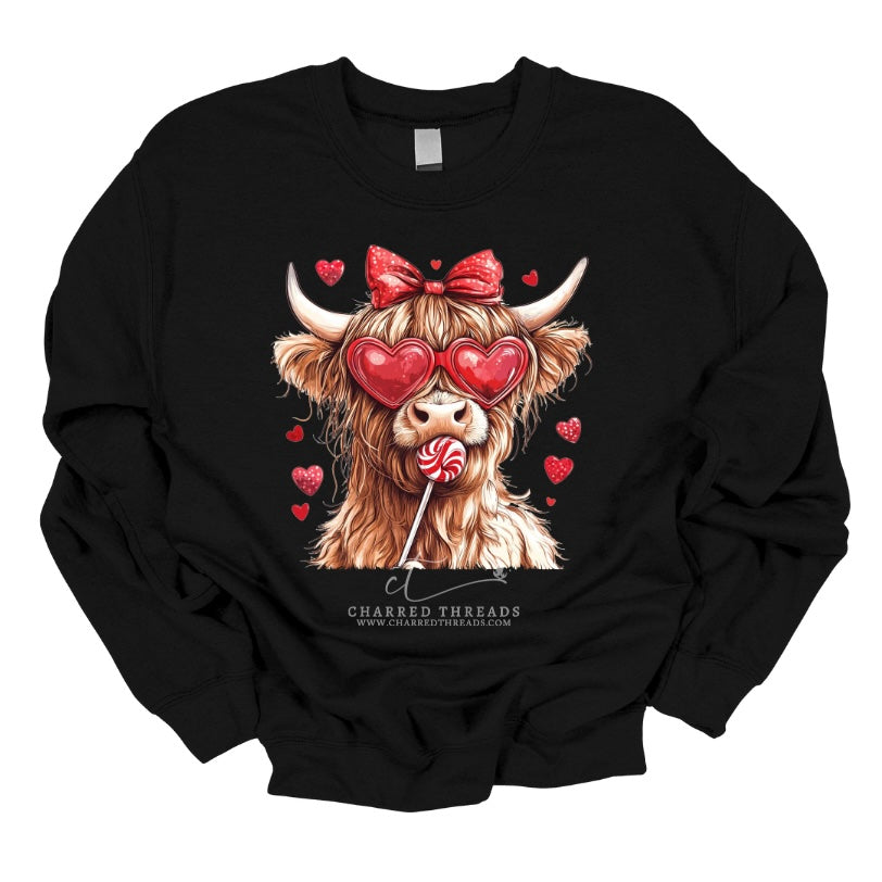 Highland Cow Sucker Valentine Graphic Tee & Crewneck Sweatshirt