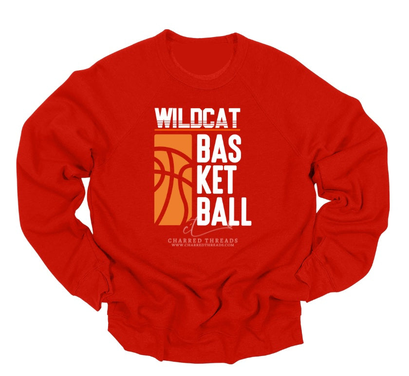 Vertical Stripe Wildcat Basketball Tee, Crewneck, or Hoodie | Infant–Adult Sizes | Black, Red, White, or Charcoal