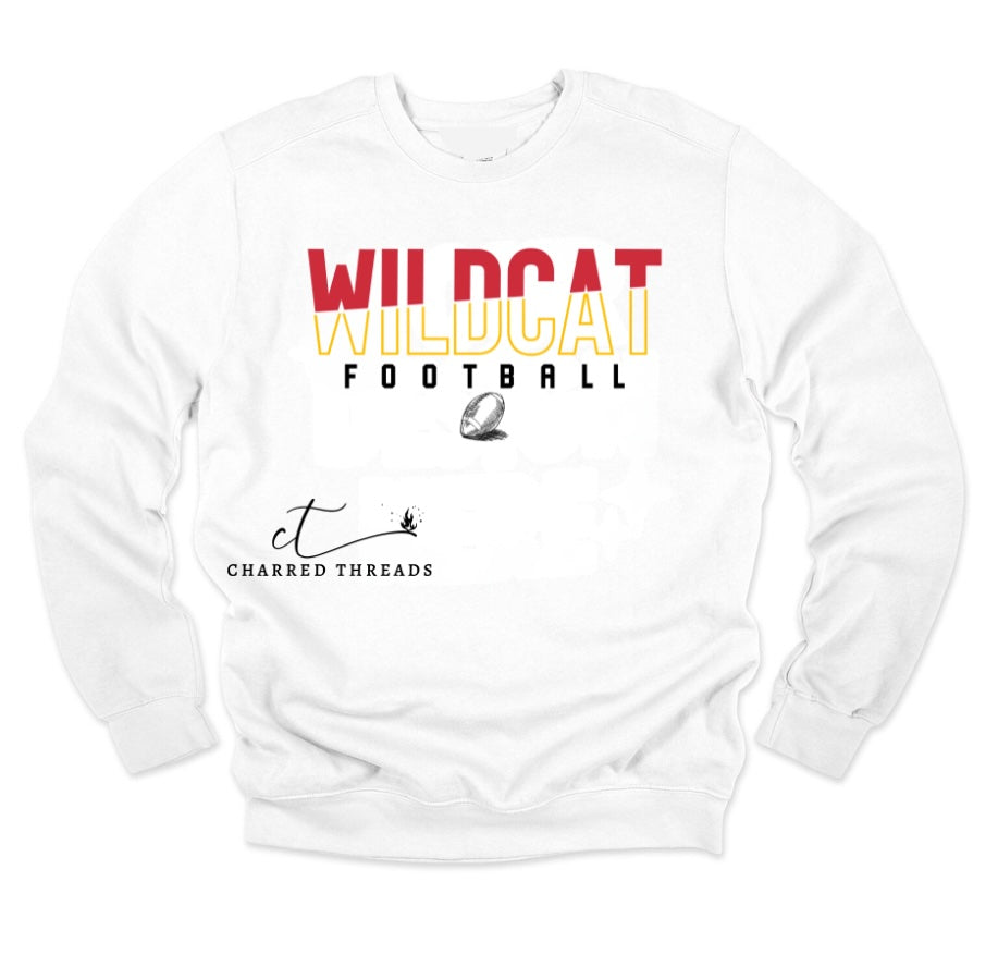 Wildcat Football Sketch Tee, Crewneck, or Hoodie | Infant–Adult Sizes | Red, Black, or White Apparel