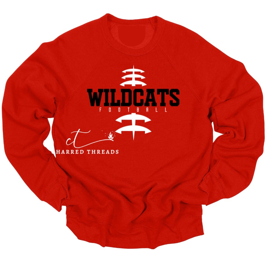 Vertical Laces Wildcats Football Tee, Crewneck, or Hoodie | Infant–Adult Sizes | Black, Red, or White