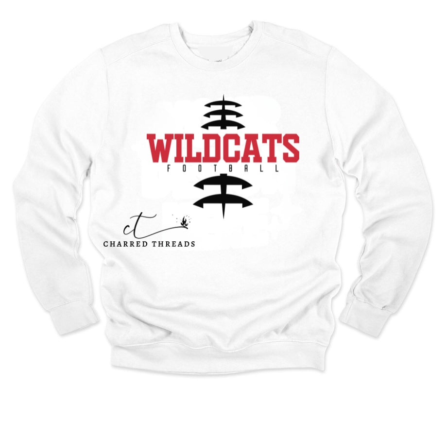 Vertical Laces Wildcats Football Tee, Crewneck, or Hoodie | Infant–Adult Sizes | Black, Red, or White
