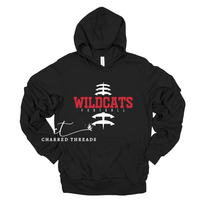 Vertical Laces Wildcats Football Tee, Crewneck, or Hoodie | Infant–Adult Sizes | Black, Red, or White