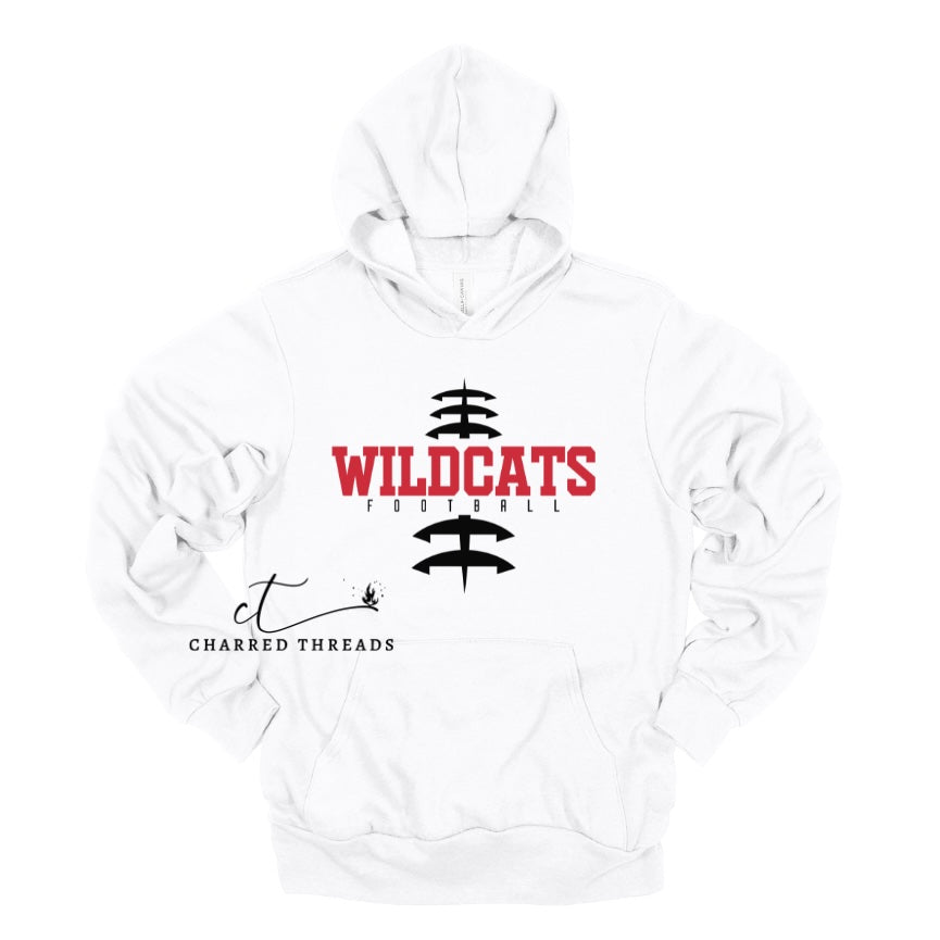 Vertical Laces Wildcats Football Tee, Crewneck, or Hoodie | Infant–Adult Sizes | Black, Red, or White