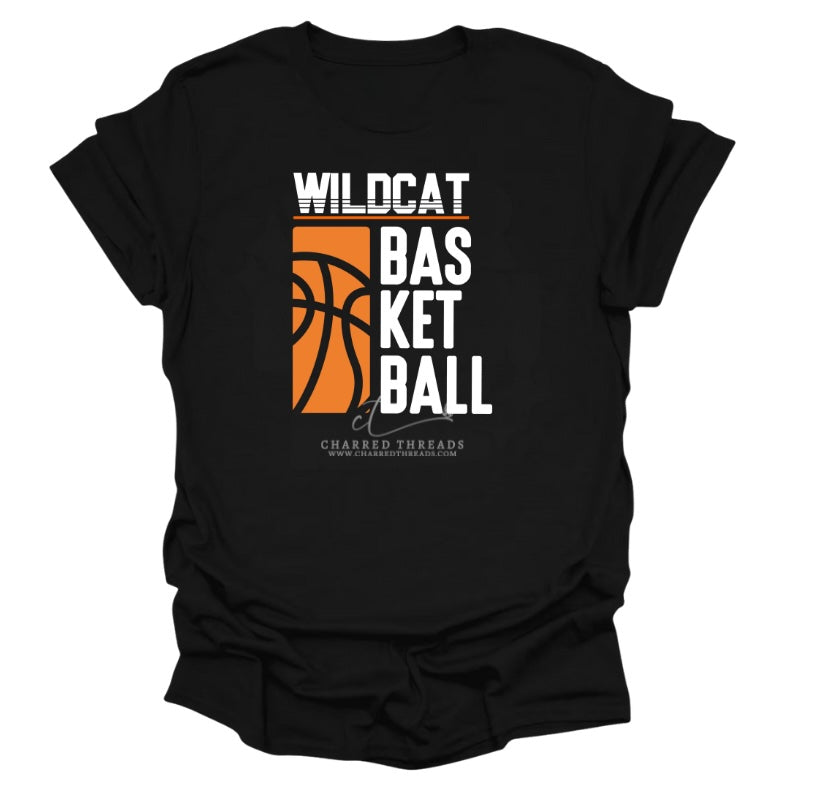 Vertical Stripe Wildcat Basketball Tee, Crewneck, or Hoodie | Infant–Adult Sizes | Black, Red, White, or Charcoal