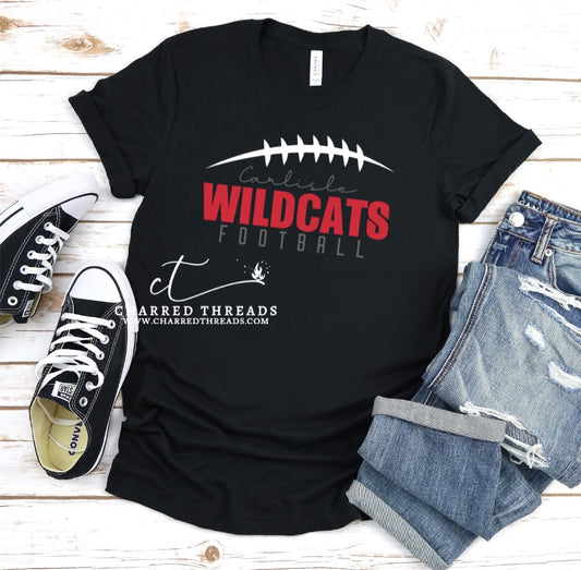 Carlisle Wildcats Football Tee or Crewneck | Game Day Spirit Wear – Red, Black, or White