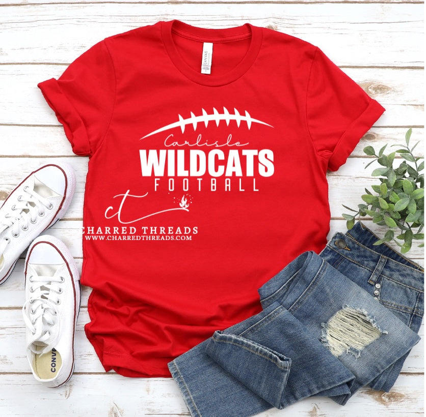 Carlisle Wildcats Football Tee or Crewneck | Game Day Spirit Wear – Red, Black, or White