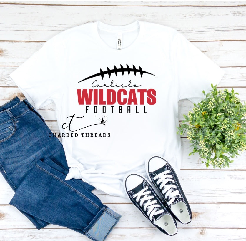 Carlisle Wildcats Football Tee or Crewneck | Game Day Spirit Wear – Red, Black, or White