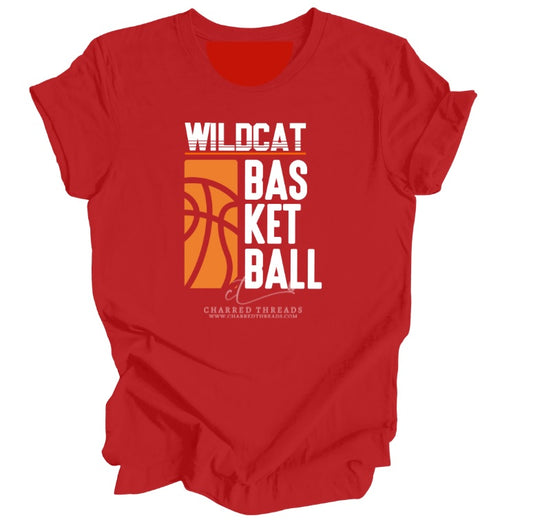 Vertical Stripe Wildcat Basketball Tee, Crewneck, or Hoodie | Infant–Adult Sizes | Black, Red, White, or Charcoal