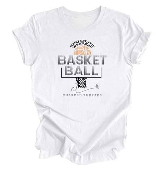Striped Hoop Wildcat Basketball Tee, Crewneck, or Hoodie | Infant–Adult Sizes | Black, Red, White, or Charcoal
