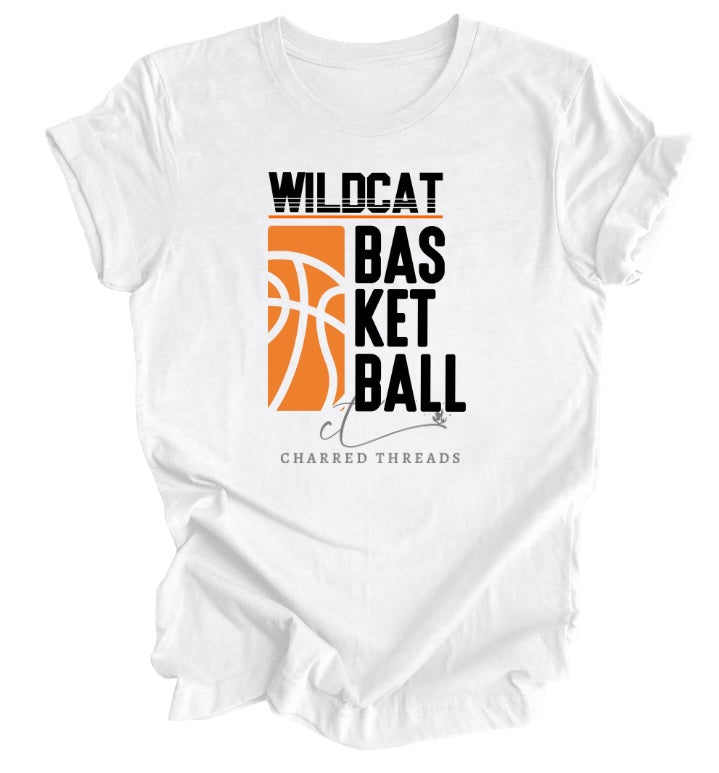 Vertical Stripe Wildcat Basketball Tee, Crewneck, or Hoodie | Infant–Adult Sizes | Black, Red, White, or Charcoal