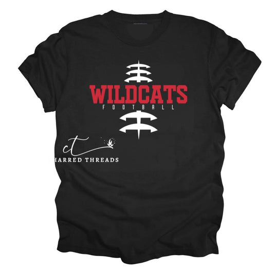 Vertical Laces Wildcats Football Tee, Crewneck, or Hoodie | Infant–Adult Sizes | Black, Red, or White