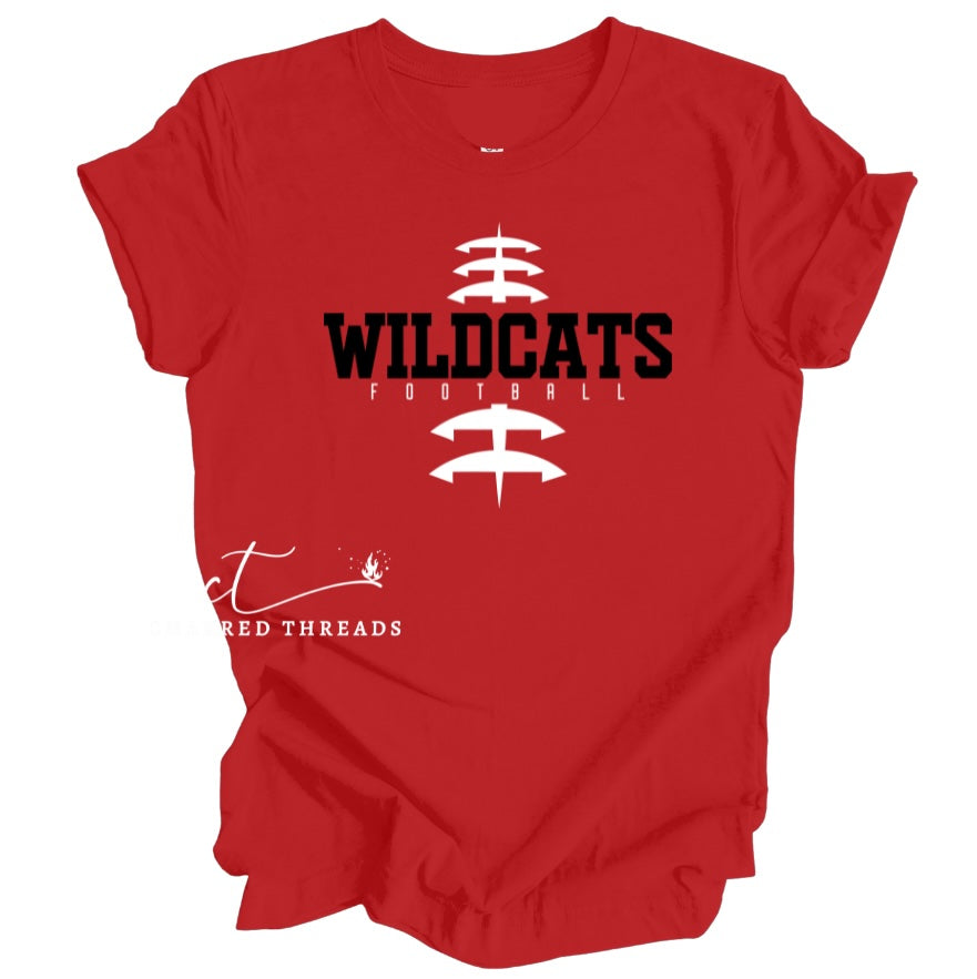 Vertical Laces Wildcats Football Tee, Crewneck, or Hoodie | Infant–Adult Sizes | Black, Red, or White