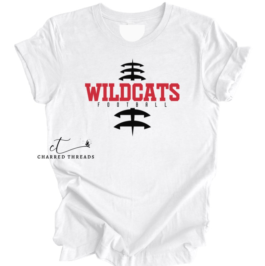 Vertical Laces Wildcats Football Tee, Crewneck, or Hoodie | Infant–Adult Sizes | Black, Red, or White