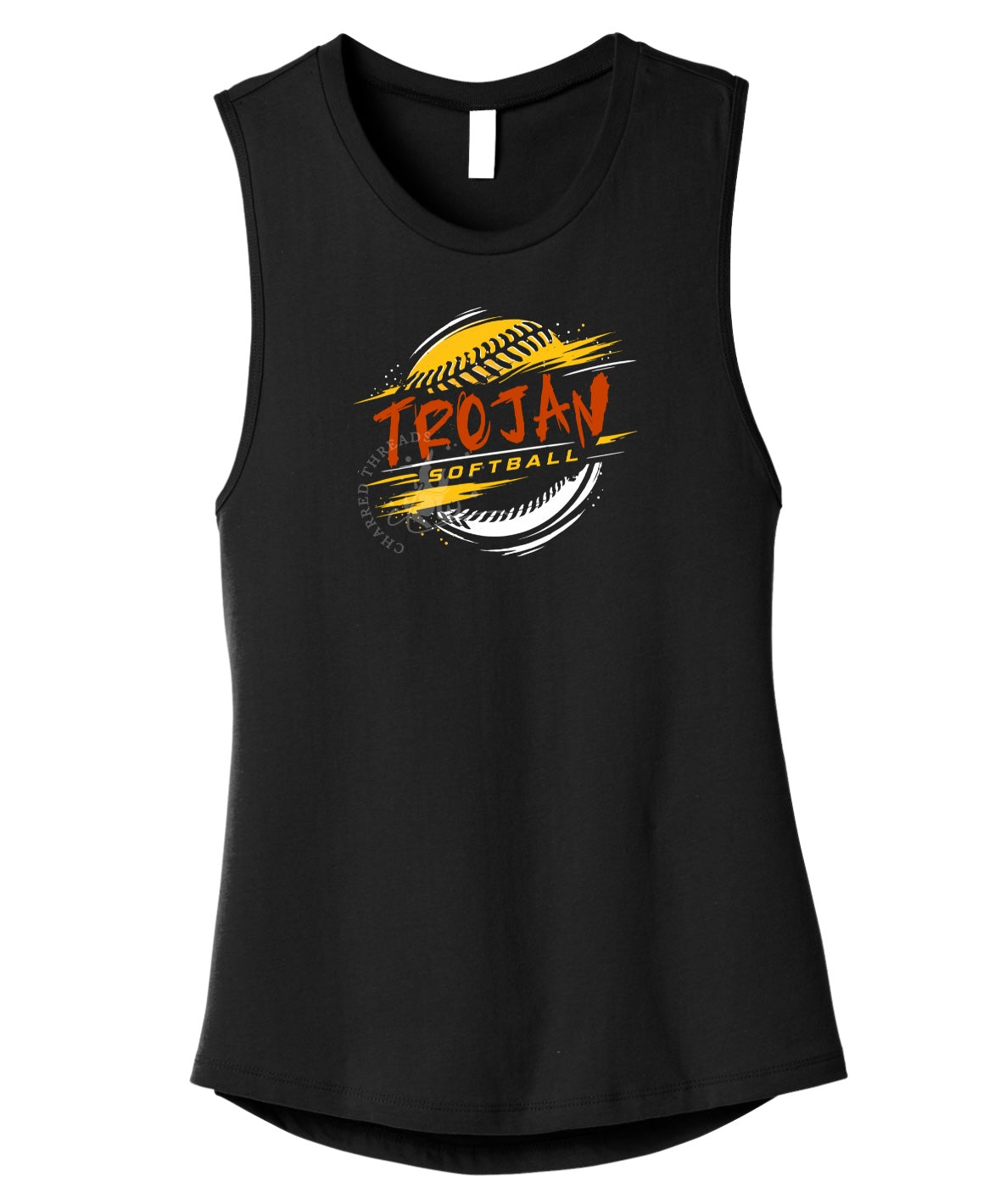 Pleasantville Trojans Softball Grunge Muscle Tank | Women’s Game Day Tank
