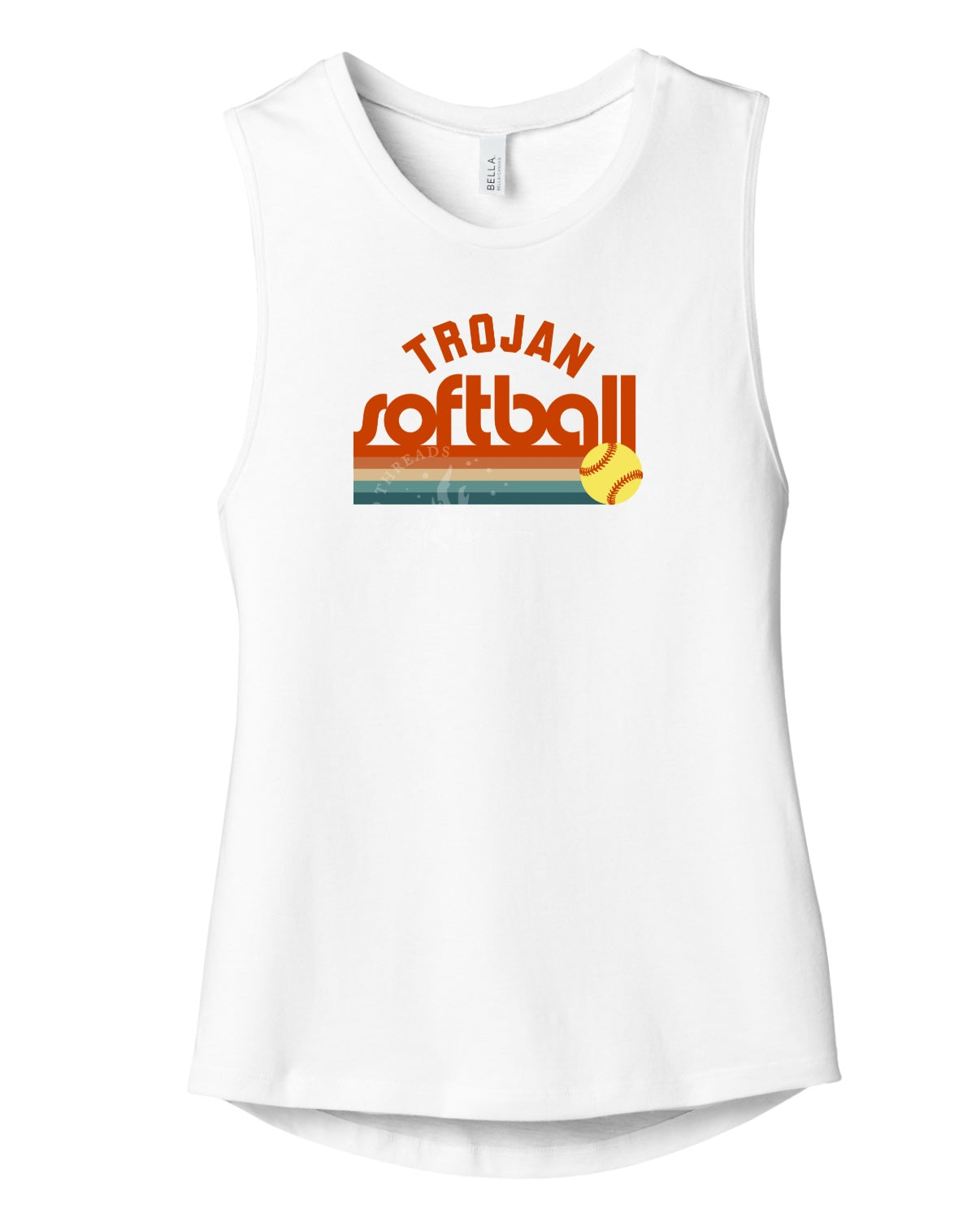 Pleasantville Trojans Muted Retro Softball Muscle Tank | Women’s Game Day Tank