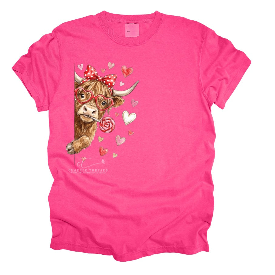 Highland Cow Valentine Graphic Tee & Crewneck Sweatshirt