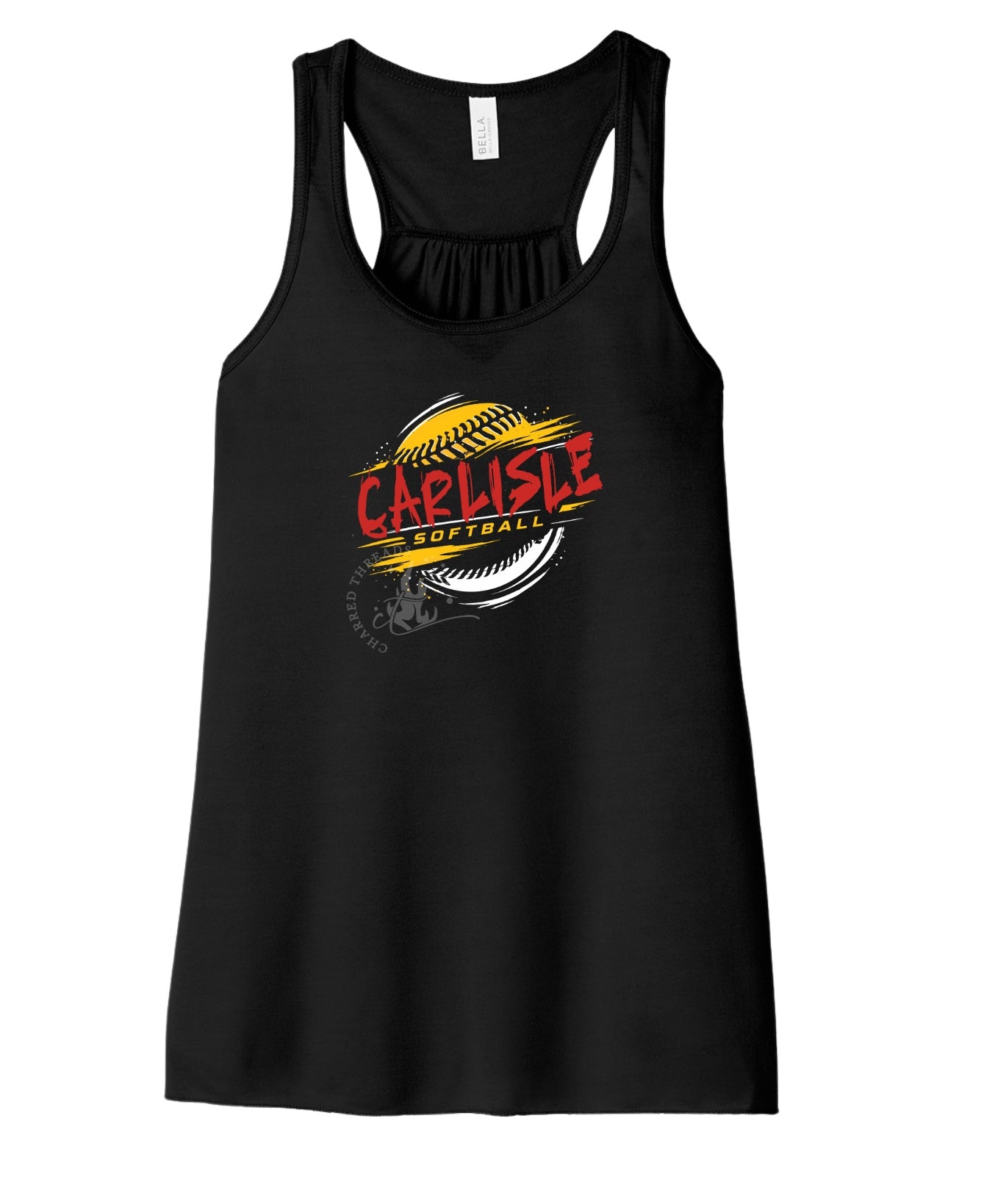 Carlisle Wildcats Softball Grunge Flowy Racerback Tank | Women’s Softball Tank