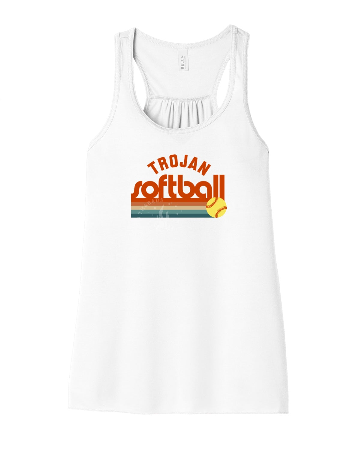 Pleasantville Trojans Muted Retro Softball Flowy Racerback Tank | Women’s Softball Tank