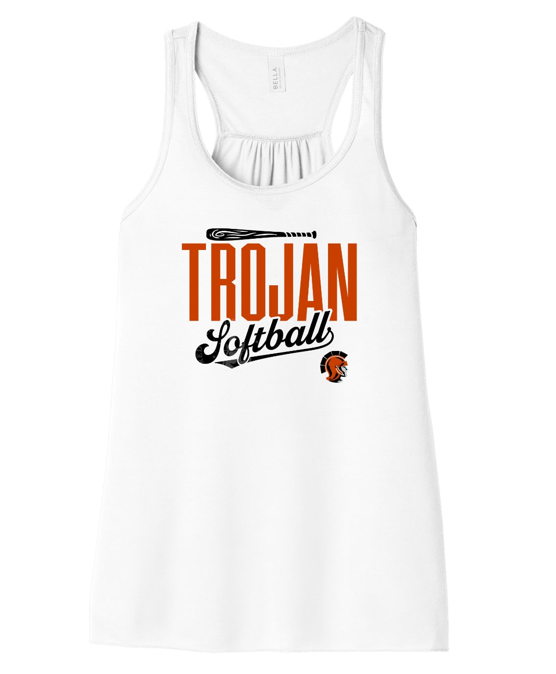 Pleasantville Trojans Softball Script Flowy Racerback Tank | Women’s Softball Tank