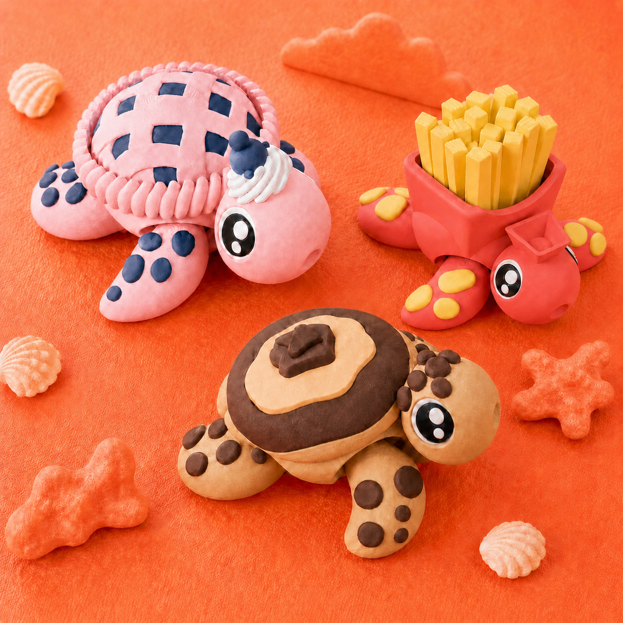 3D Printed Turtle Food Clickers | Cute Fidget Toy Collection