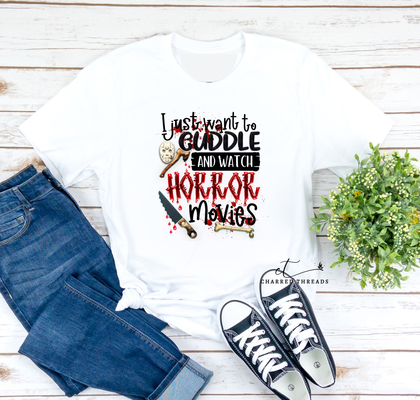 I Just Want to Cuddle and Watch Horror Movies Short Sleeve Shirt