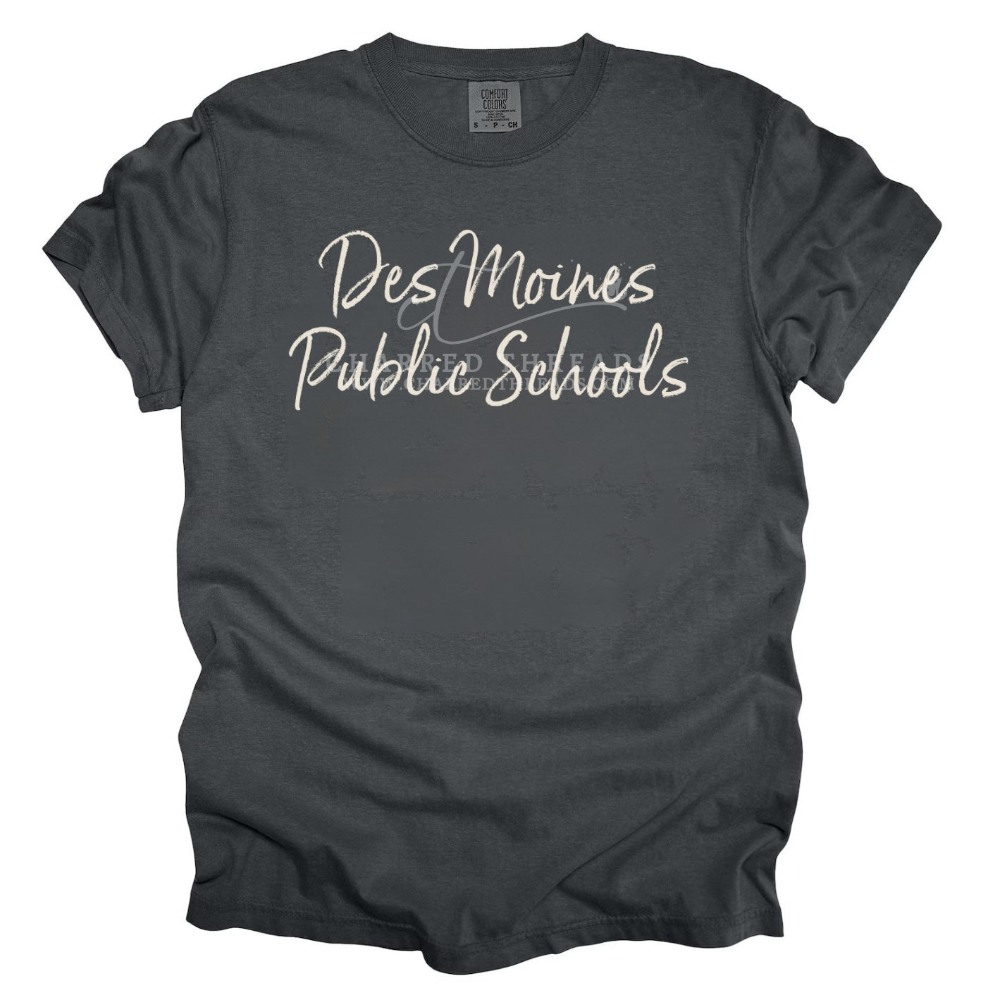 Des Moines Public Schools Script Tee – Comfort Colors (Graphite & Ivory)