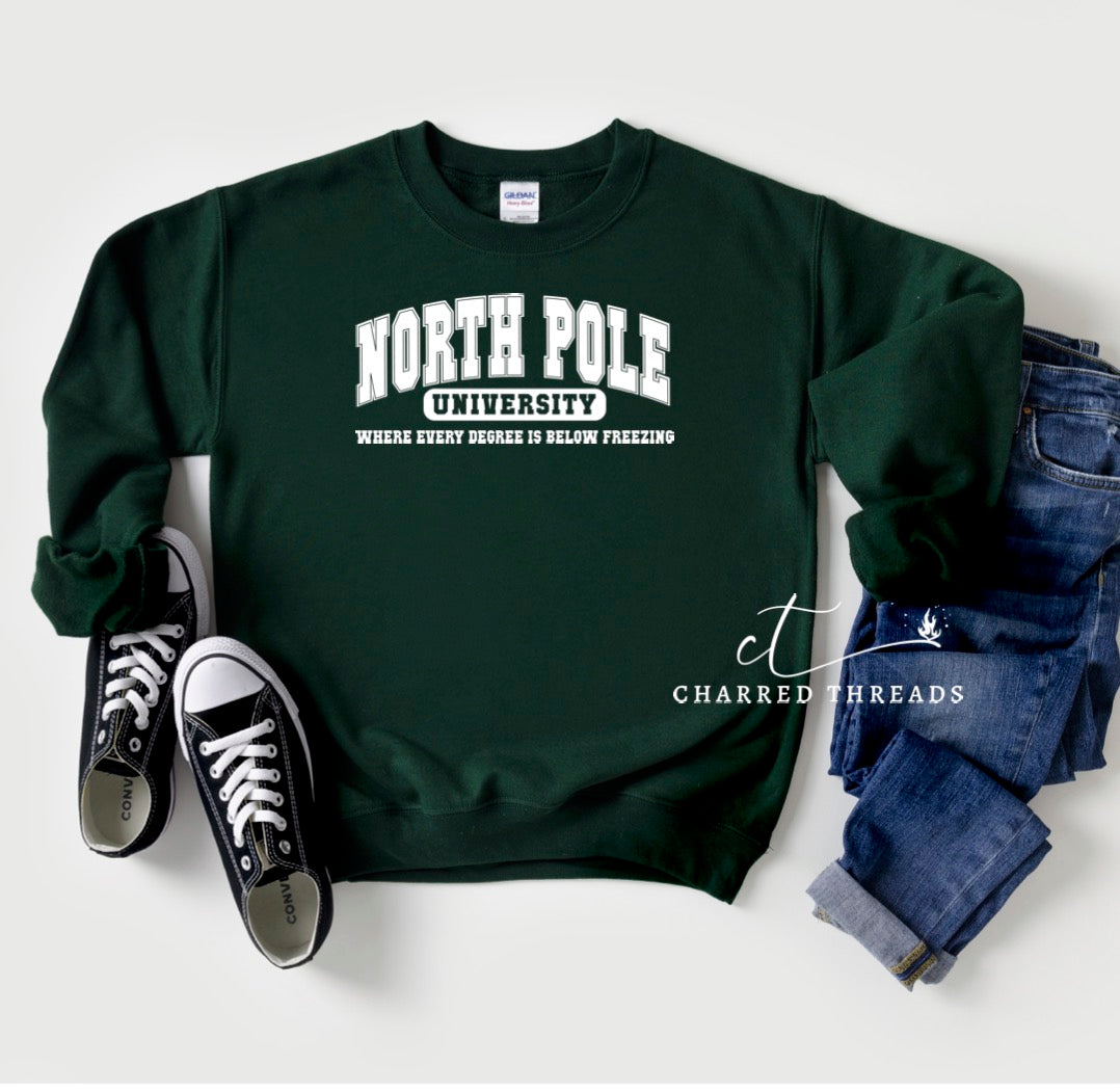 North Pole University Where Every Degree Is Below Freezing Crewneck Sweatshirt