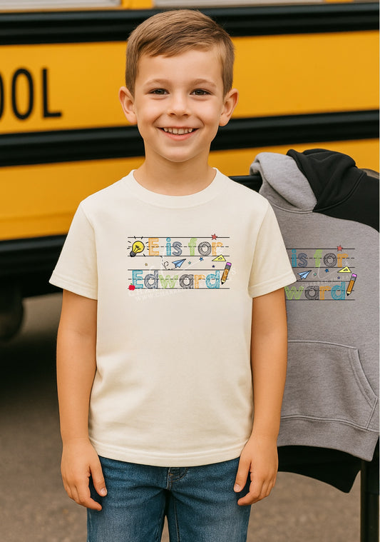 Personalized “A is for ...” Kids Back to School Shirt | Custom Name Tee, Crewneck or Hoodie