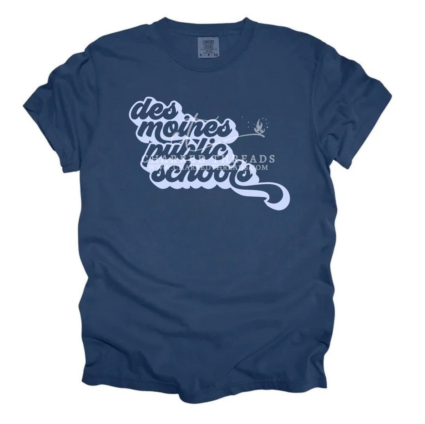 Retro Des Moines Public Schools Tee – Comfort Colors (China Blue or Crimson)