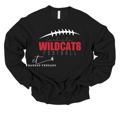 Carlisle Wildcats Football Tee or Crewneck | Game Day Spirit Wear – Red, Black, or White