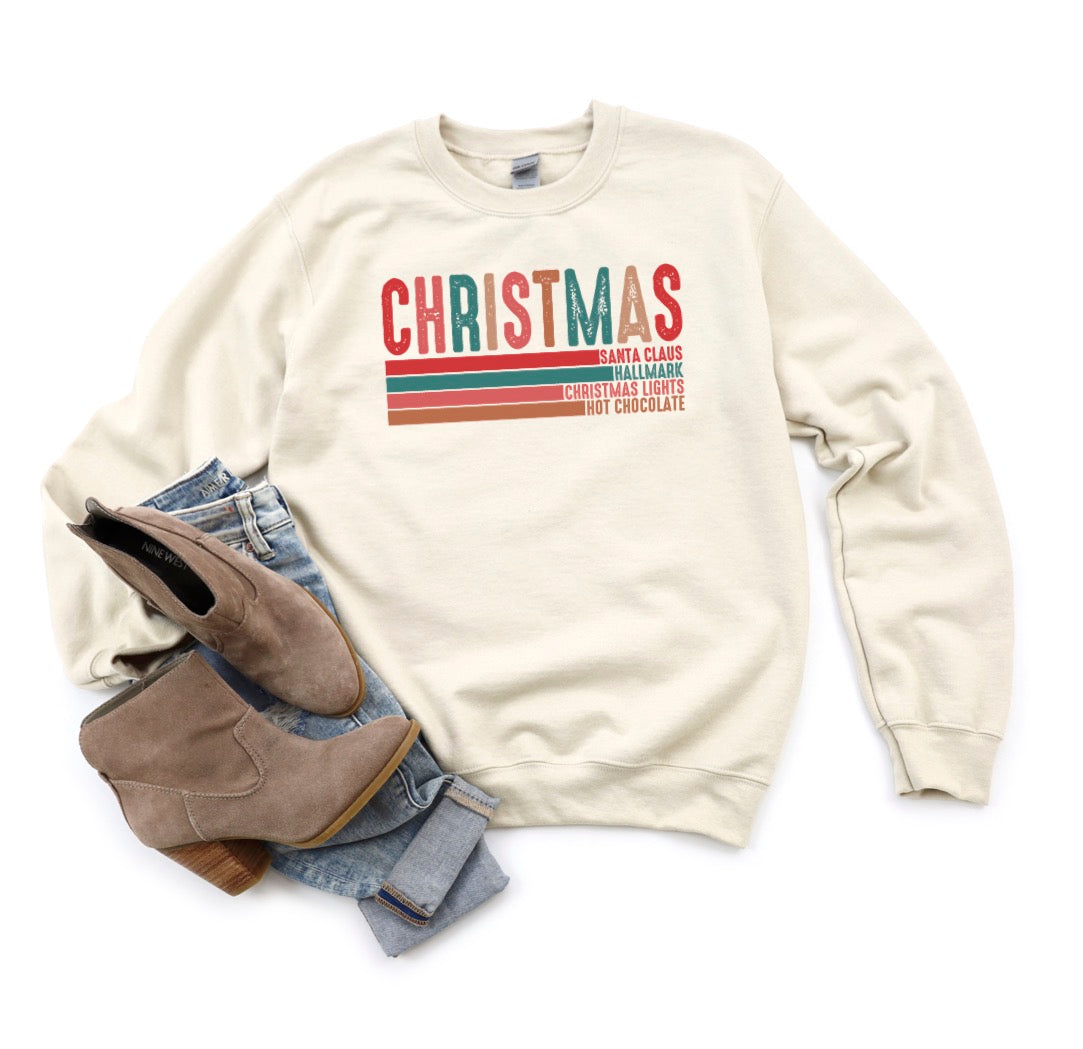 Christmas Santa Claus Hallmark Christmas Lights Hot Chocolate Crewneck Sweatshirt