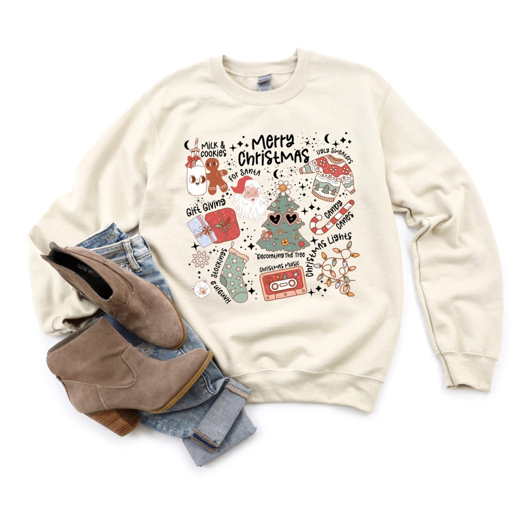 Retro Christmas Doodles Crewneck Sweatshirt