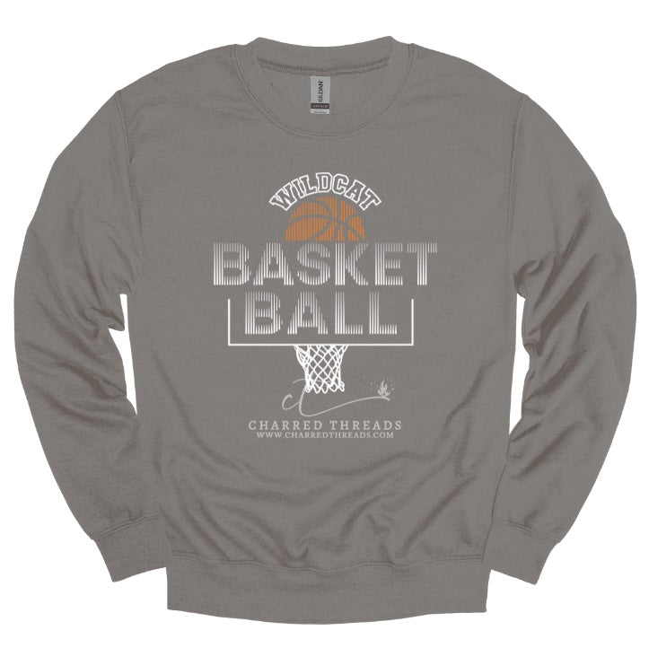Striped Hoop Wildcat Basketball Tee, Crewneck, or Hoodie | Infant–Adult Sizes | Black, Red, White, or Charcoal