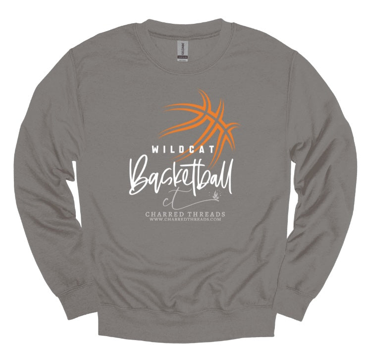 Wildcat Hoops Script Basketball Tee, Crewneck, or Hoodie | Infant–Adult Sizes | Black, Red, White, or Charcoal
