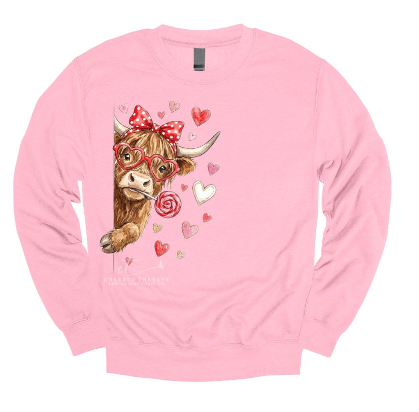 Highland Cow Valentine Graphic Tee & Crewneck Sweatshirt