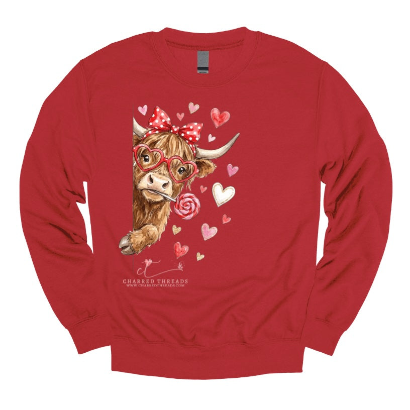 Highland Cow Valentine Graphic Tee & Crewneck Sweatshirt