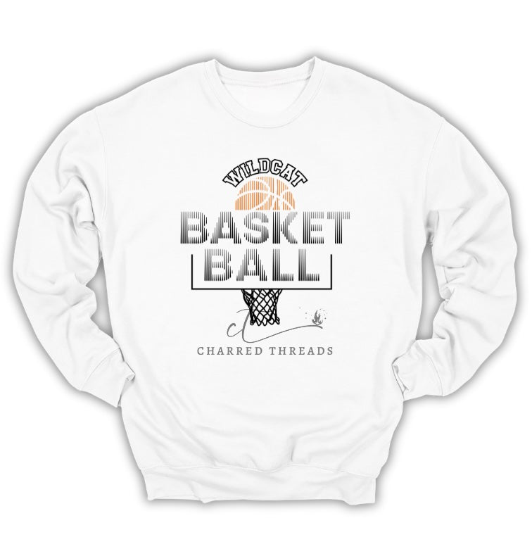 Striped Hoop Wildcat Basketball Tee, Crewneck, or Hoodie | Infant–Adult Sizes | Black, Red, White, or Charcoal