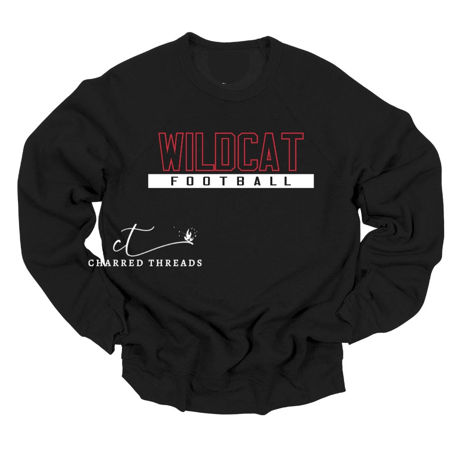 Wildcat Football Tee, Crewneck, or Hoodie | Infant–Adult Sizes | Red, Black, or White Spirit Wear