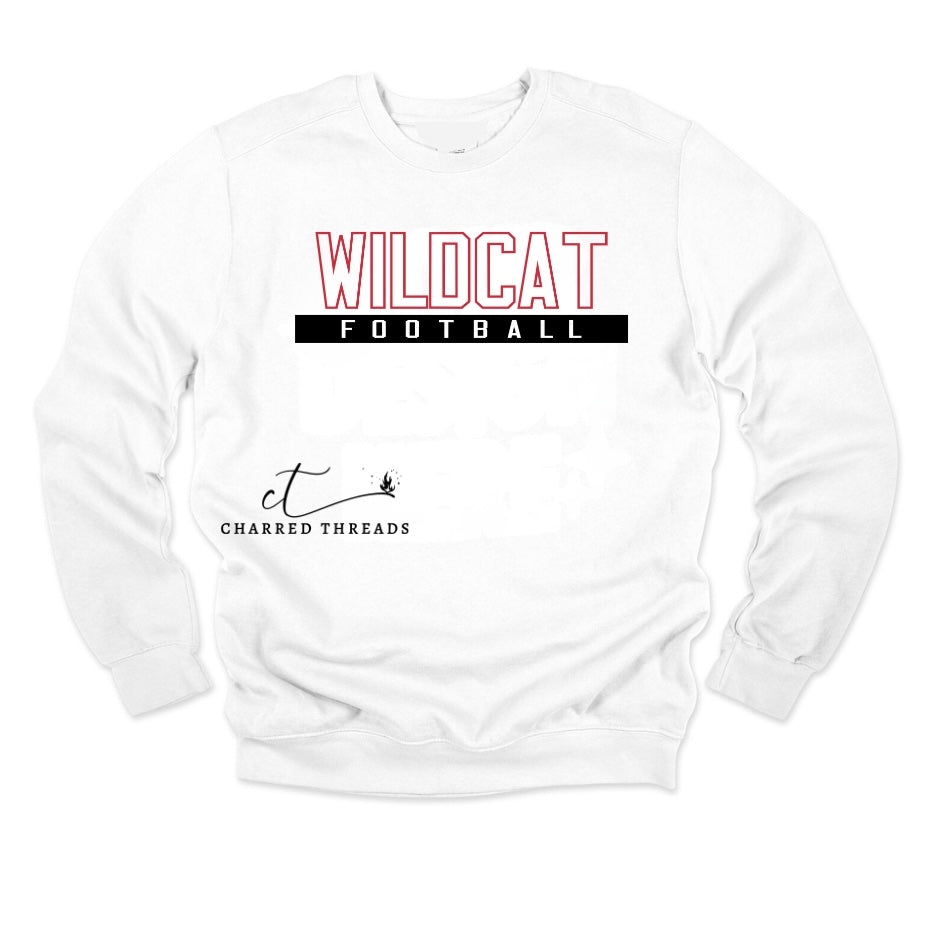Wildcat Football Tee, Crewneck, or Hoodie | Infant–Adult Sizes | Red, Black, or White Spirit Wear
