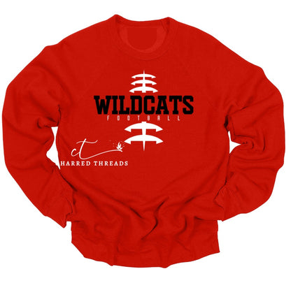 Vertical Laces Wildcats Football Tee, Crewneck, or Hoodie | Infant–Adult Sizes | Black, Red, or White