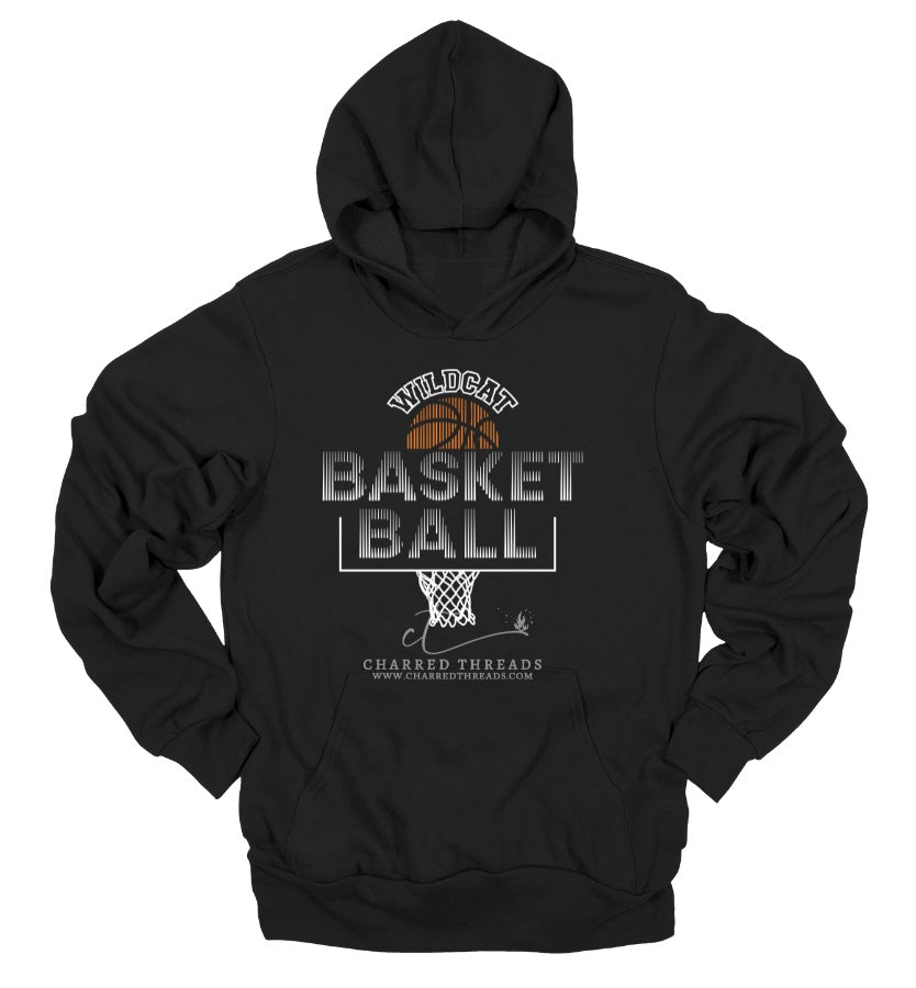 Striped Hoop Wildcat Basketball Tee, Crewneck, or Hoodie | Infant–Adult Sizes | Black, Red, White, or Charcoal
