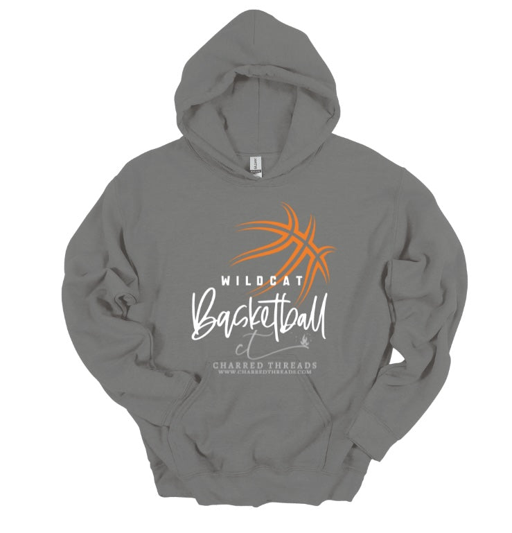 Wildcat Hoops Script Basketball Tee, Crewneck, or Hoodie | Infant–Adult Sizes | Black, Red, White, or Charcoal