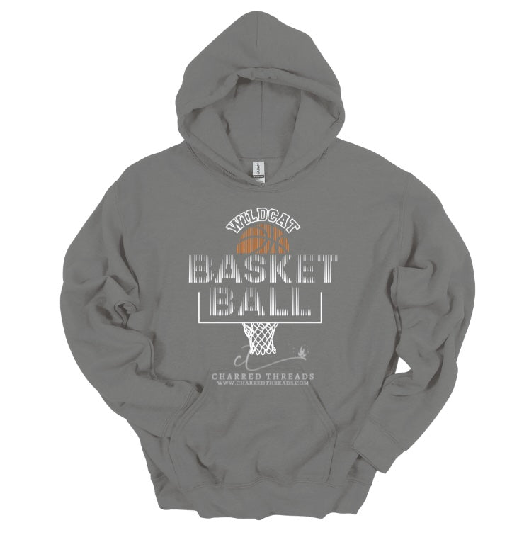 Striped Hoop Wildcat Basketball Tee, Crewneck, or Hoodie | Infant–Adult Sizes | Black, Red, White, or Charcoal