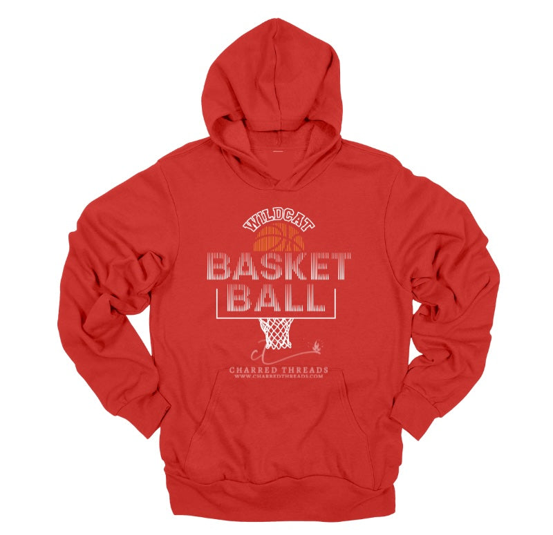 Striped Hoop Wildcat Basketball Tee, Crewneck, or Hoodie | Infant–Adult Sizes | Black, Red, White, or Charcoal